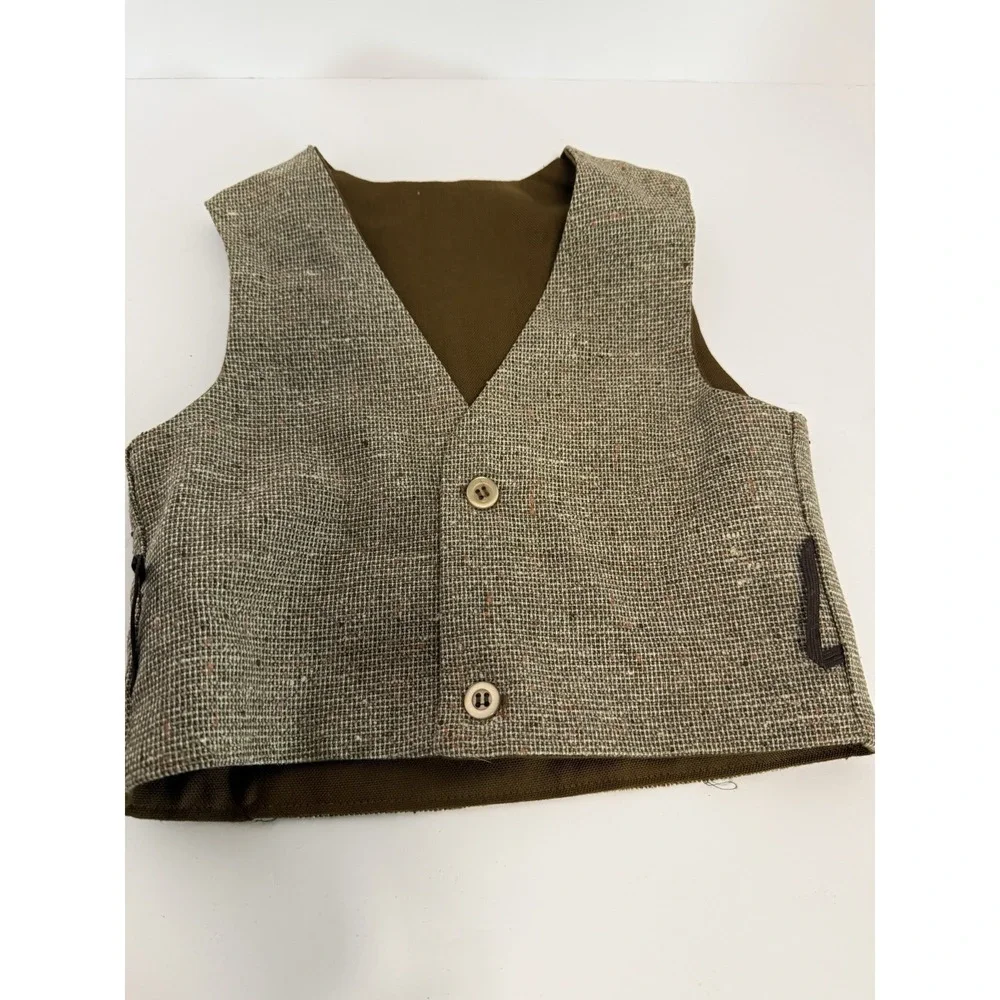 Vintage Mens Brown Herringbone Tweed Belted Jacket and Vest Set 1940s 50s Style